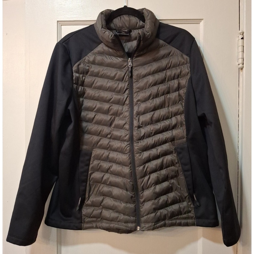 32 Degrees Heat Womens Mixed Media Quilted Full Zip Jacket Green Black XL